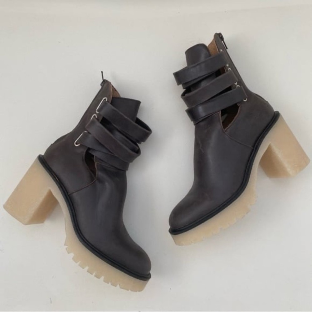 Free People Leather Strappy Heel Boots
